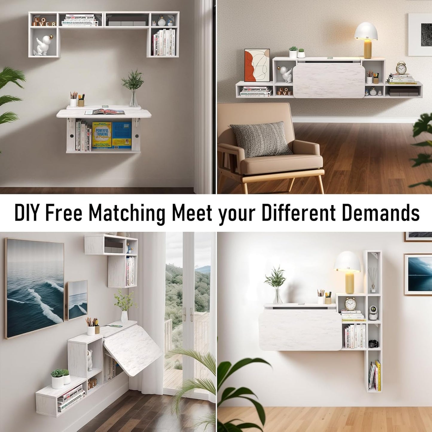 Pmnianhua Floating Desk with Moveable Cabinets,Wall Mounted Drop Leaf Table,Folding Wall Desk with Convertible Shelves,Multifunctional Laptop Workstation with Storage for Space Saving Small Space