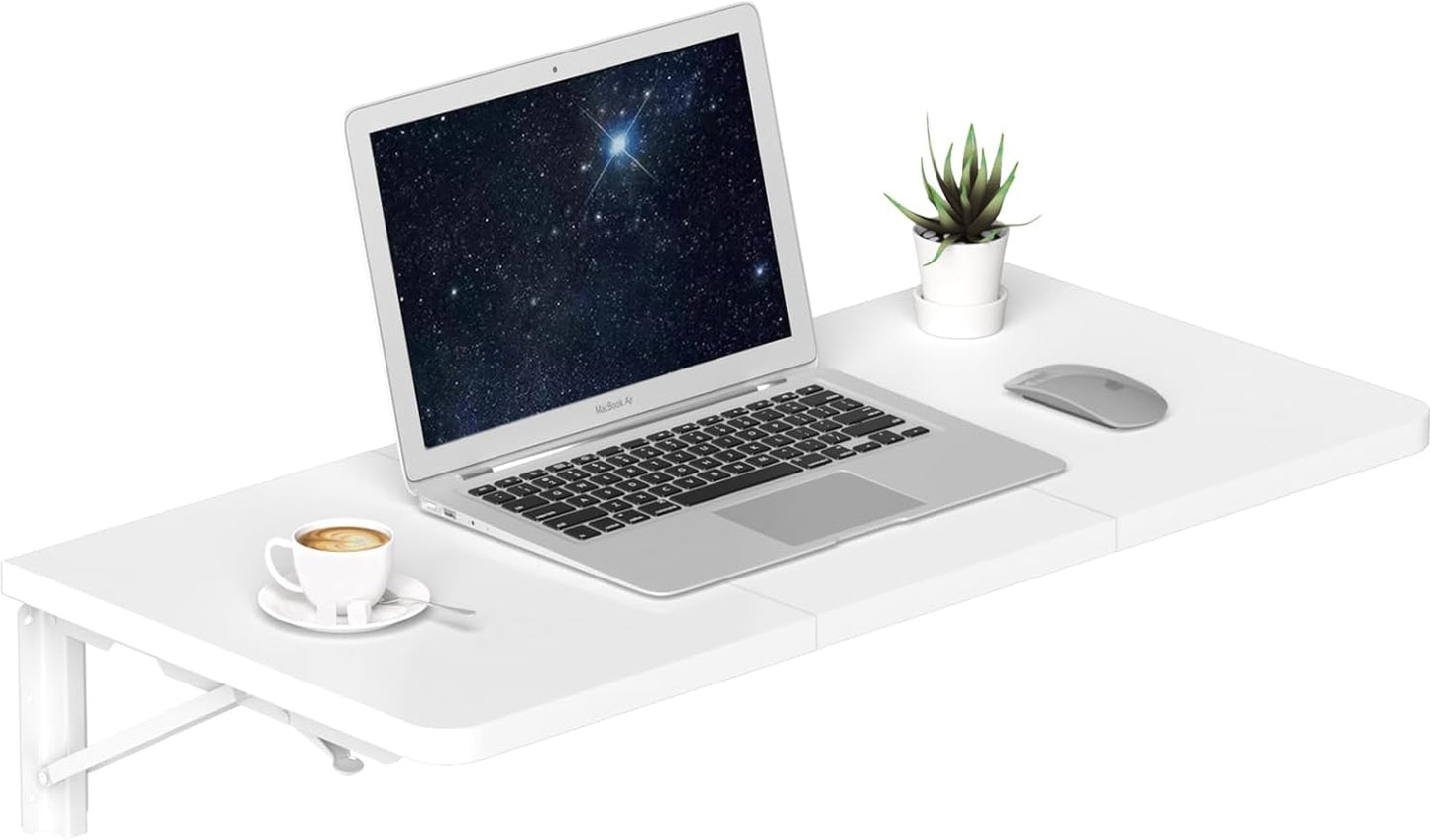 TEAMIX Wall Mounted Folding Table, Black Floating Desk for Small Spaces, Drop Leaf Dining Table for Kitchen Fold Down Laundry Shelf with Heavy-Duty Brackets