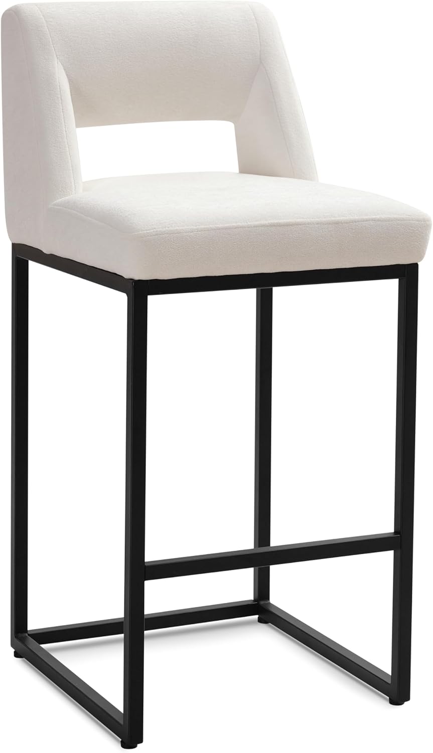 Counter Height Bar Stools Set of 4 for Kitchen Counter Modern Bar Chairs with Backs 26 Inch for Kitchen Island with Upholstered Faux Leather Seat and Metal Frame, Beige