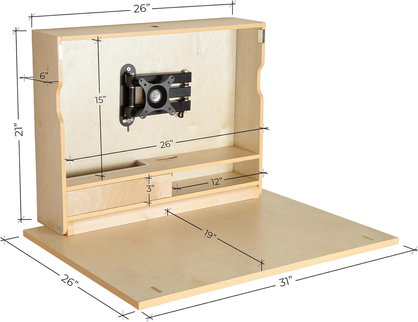 Wall Mounted Working Desk Folding 31 Inches, Space Saving Floating Desk for Small Spaces, Computer Table with Storage Shelf, Foldable Study Desk for Bedroom, Apartment, Home Office
