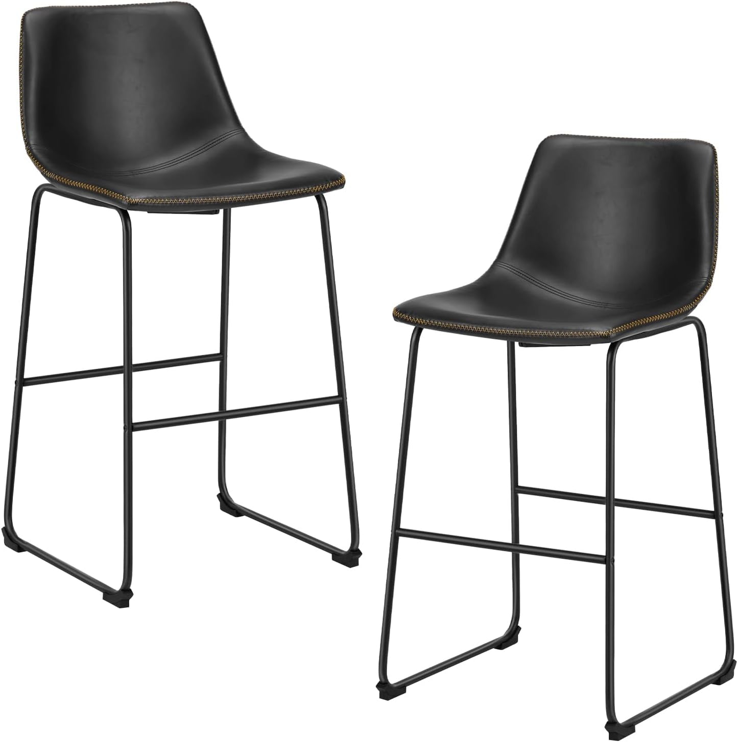 DUMOS 26 Inch Counter Height Bar Stools Set of 4, Modern Faux Leather High Barstools with Back and Metal Leg, Bar Chairs for Kitchen lsland, Brown