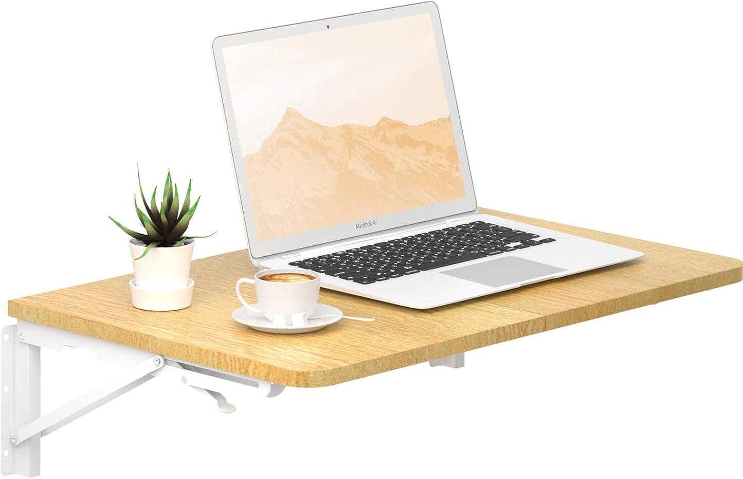 TEAMIX Wall Mounted Folding Table, Rustic Brown Floating Wall Desk for Small Spaces, Drop Leaf Dining Table for Kitchen Fold Down Laundry Shelf with Heavy-Duty Brackets