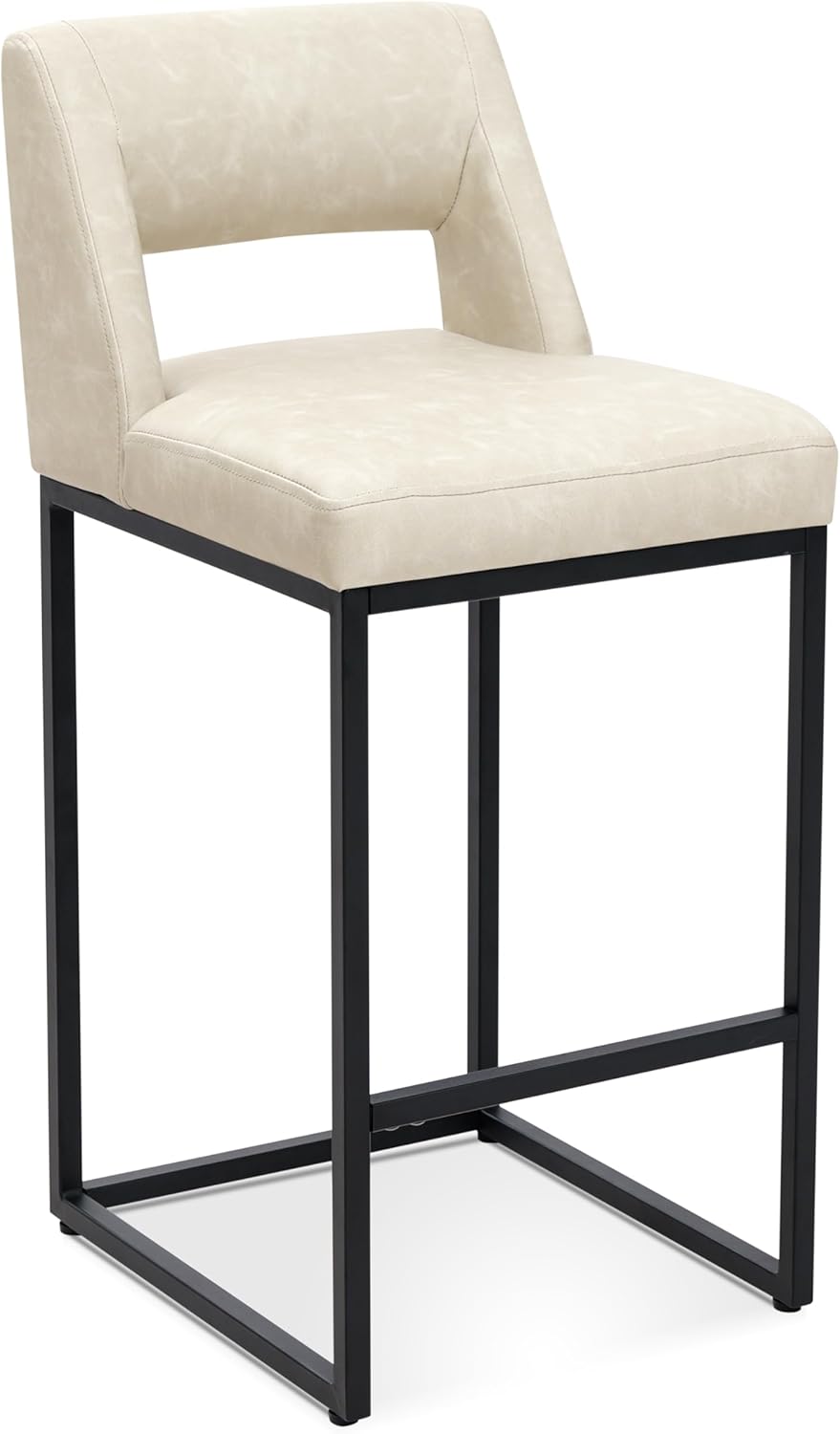 Counter Height Bar Stools Set of 4 for Kitchen Counter Modern Bar Chairs with Backs 26 Inch for Kitchen Island with Upholstered Faux Leather Seat and Metal Frame, Beige