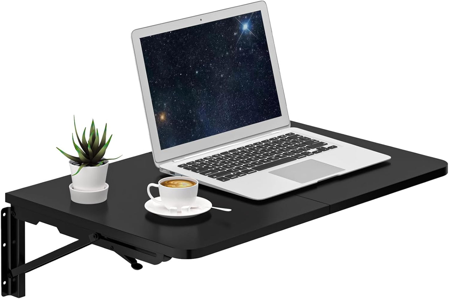 TEAMIX Wall Mounted Folding Table, Black Floating Desk for Small Spaces, Drop Leaf Dining Table for Kitchen Fold Down Laundry Shelf with Heavy-Duty Brackets