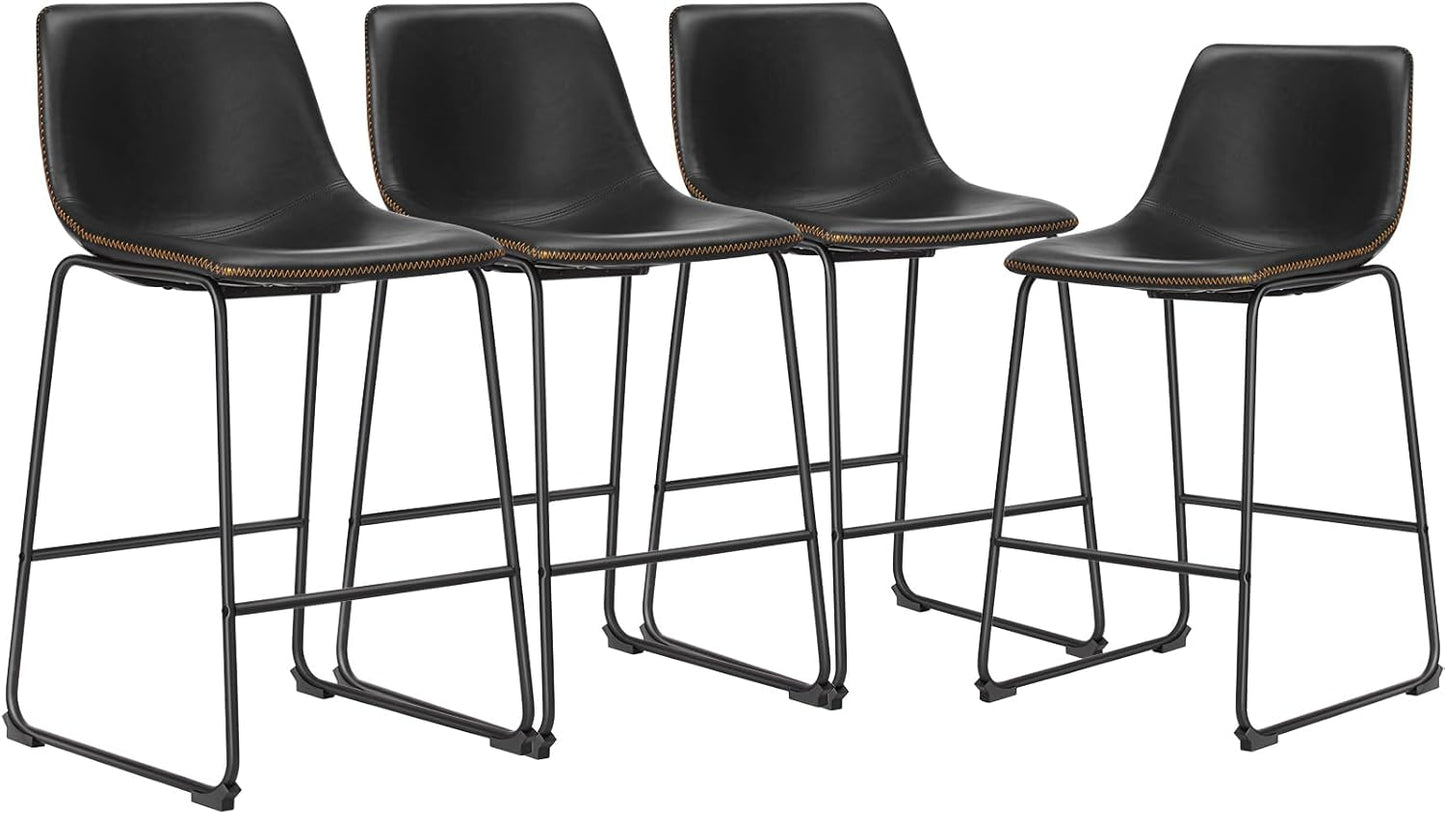 DUMOS 26 Inch Counter Height Bar Stools Set of 4, Modern Faux Leather High Barstools with Back and Metal Leg, Bar Chairs for Kitchen lsland, Brown