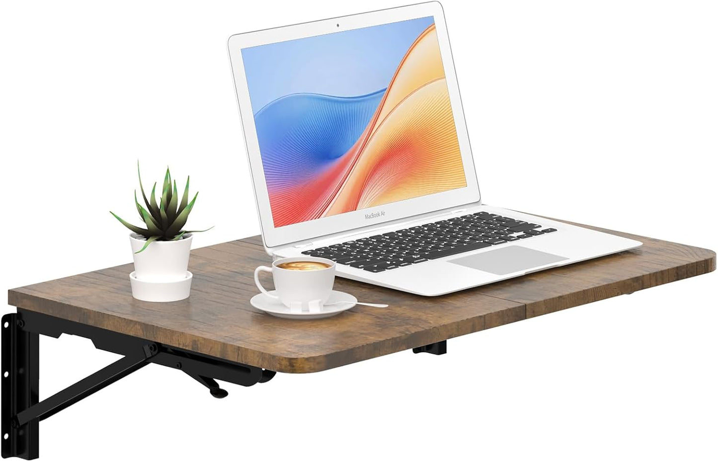 TEAMIX Wall Mounted Folding Table, Rustic Brown Floating Wall Desk for Small Spaces, Drop Leaf Dining Table for Kitchen Fold Down Laundry Shelf with Heavy-Duty Brackets