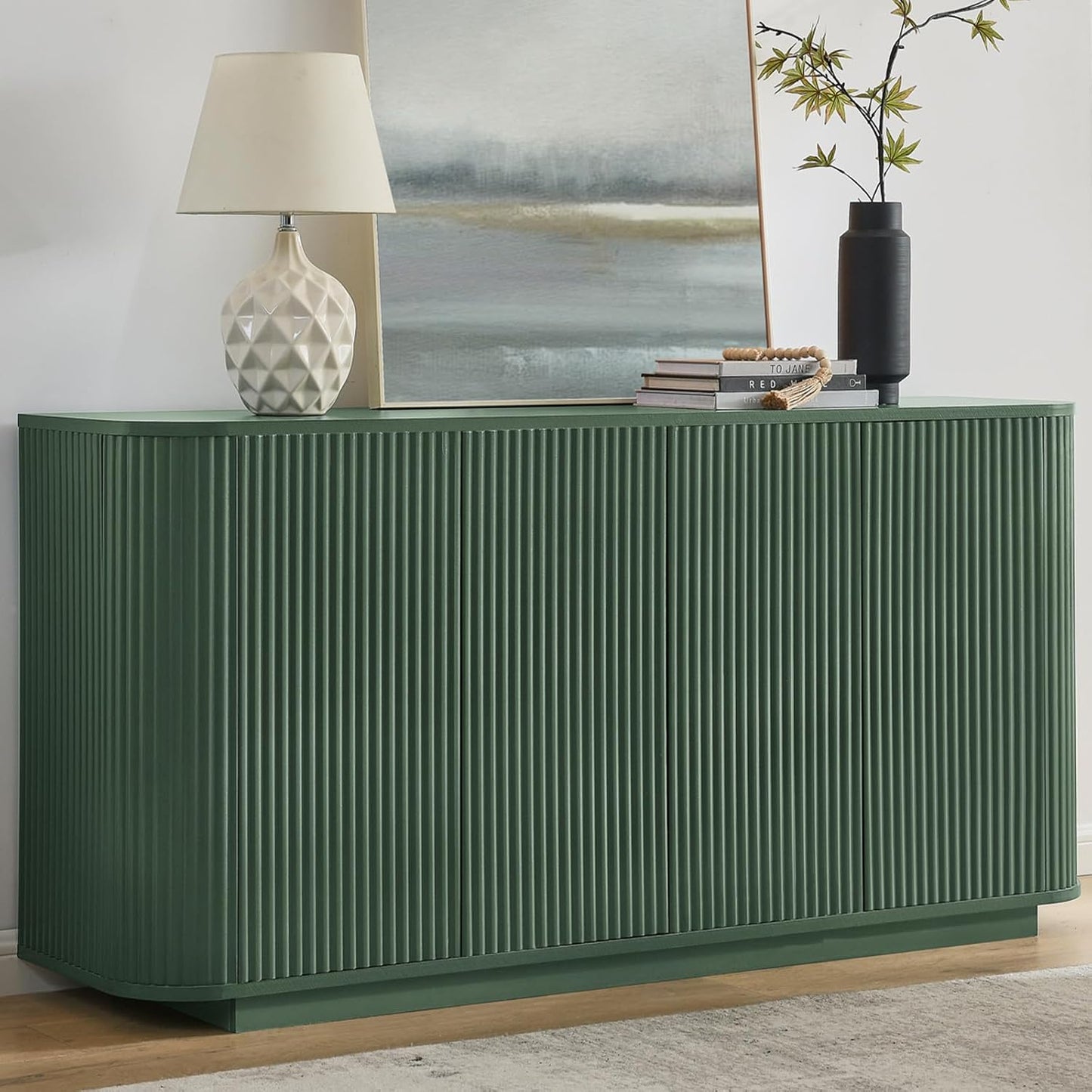 64" Buffet Sideboard Cabinet with Storage, Modern Fluted Accent Credenza with Adjustable Shelves, Wood Coffee Bar Console Table for Living Room Kitchen Dining Room Hallway, 24" H, Walnut