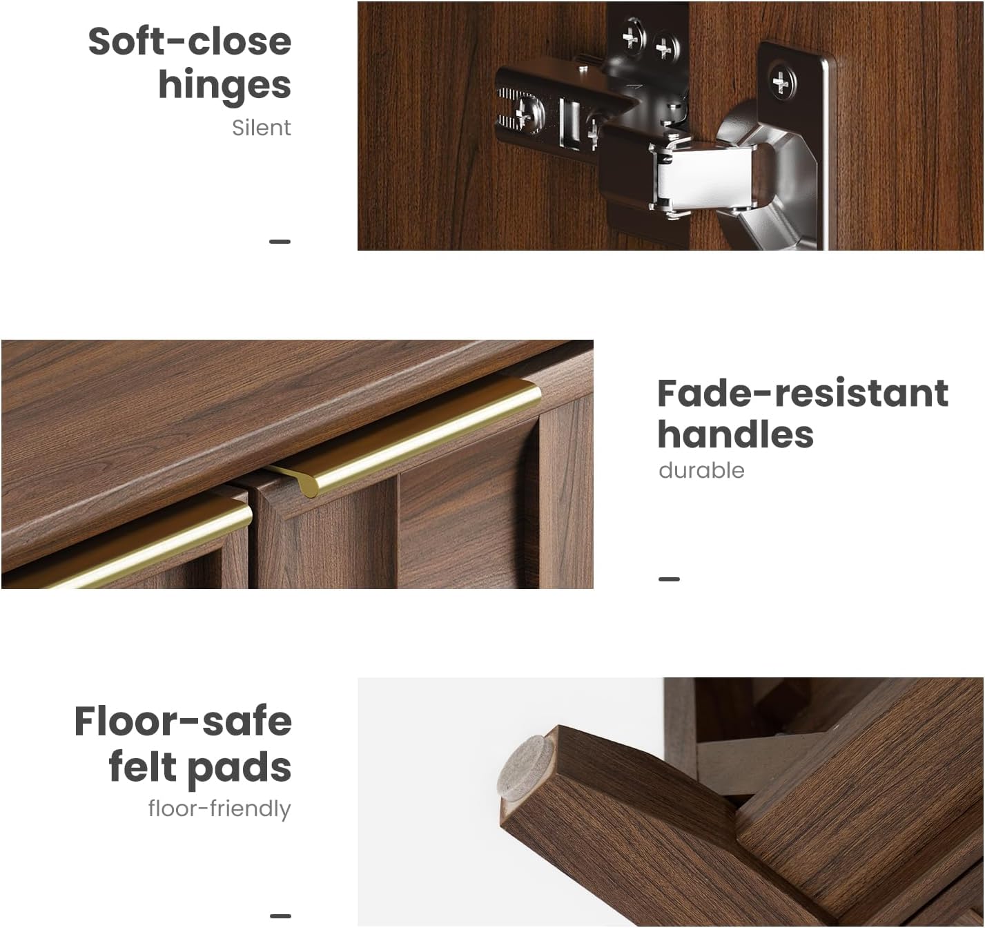 COLAMY Fluted Sideboard Cabinet with Storage – Solid Wood Buffet for Dining Room, Credenza Console with Adjustable Shelves, Walnut Finish, Mid Century Modern Style,Walnut Black