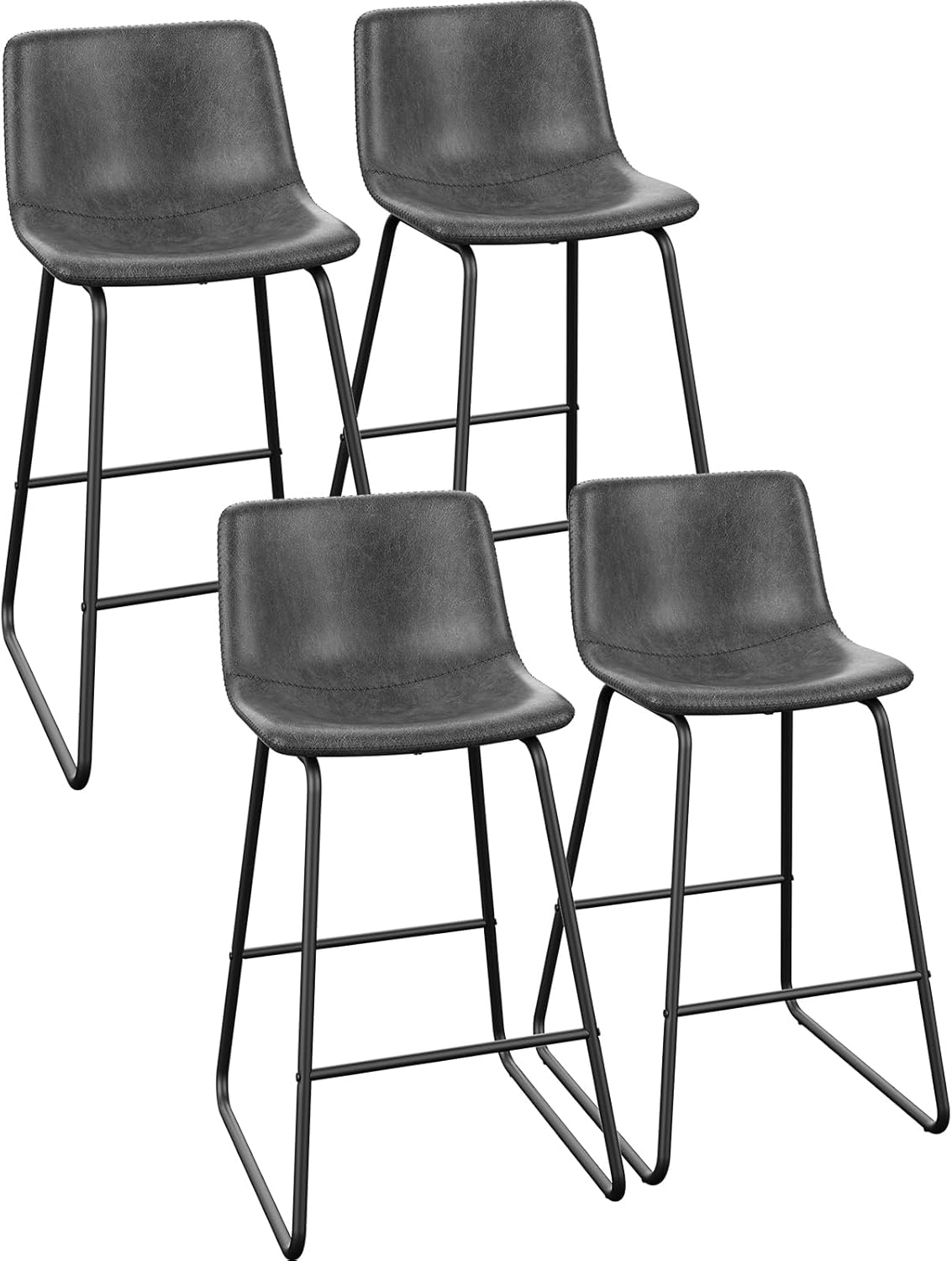 Bar Stools Set of 4, PU Leather Counter Height Bar Stools, 26" Modern Barstools with Metal Legs and Footrest, Urban Armless Dining Chairs with Backrest for Kitchen Island (Brown)