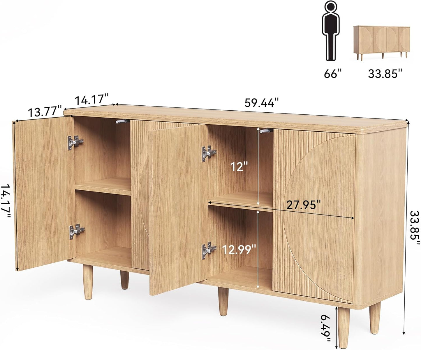 LITTLE TREE 59-Inch Buffet Cabinet Sideboard with Storage, Modern Sideboard Buffet Table with Doors for Living Room, Dining Room