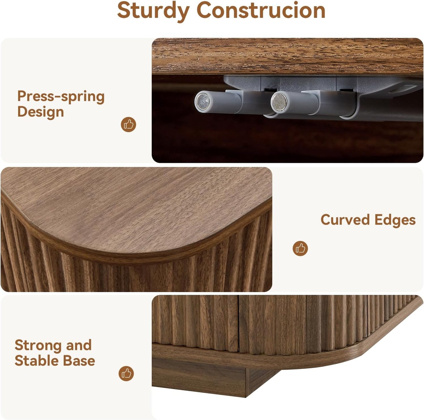 64" Buffet Sideboard Cabinet with Storage, Modern Fluted Accent Credenza with Adjustable Shelves, Wood Coffee Bar Console Table for Living Room Kitchen Dining Room Hallway, 24" H, Walnut