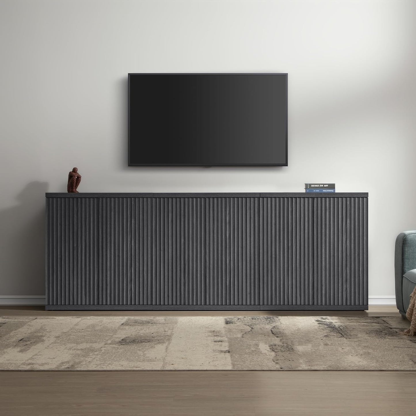 SICOTAS Buffet Cabinet with Storage Accent Sideboard Modern Credenza with Doors & Shelves Fluted Media Console Mid Century Coffee Bar Table for Living Room Kitchen Dining Room Hallway(3PCS)