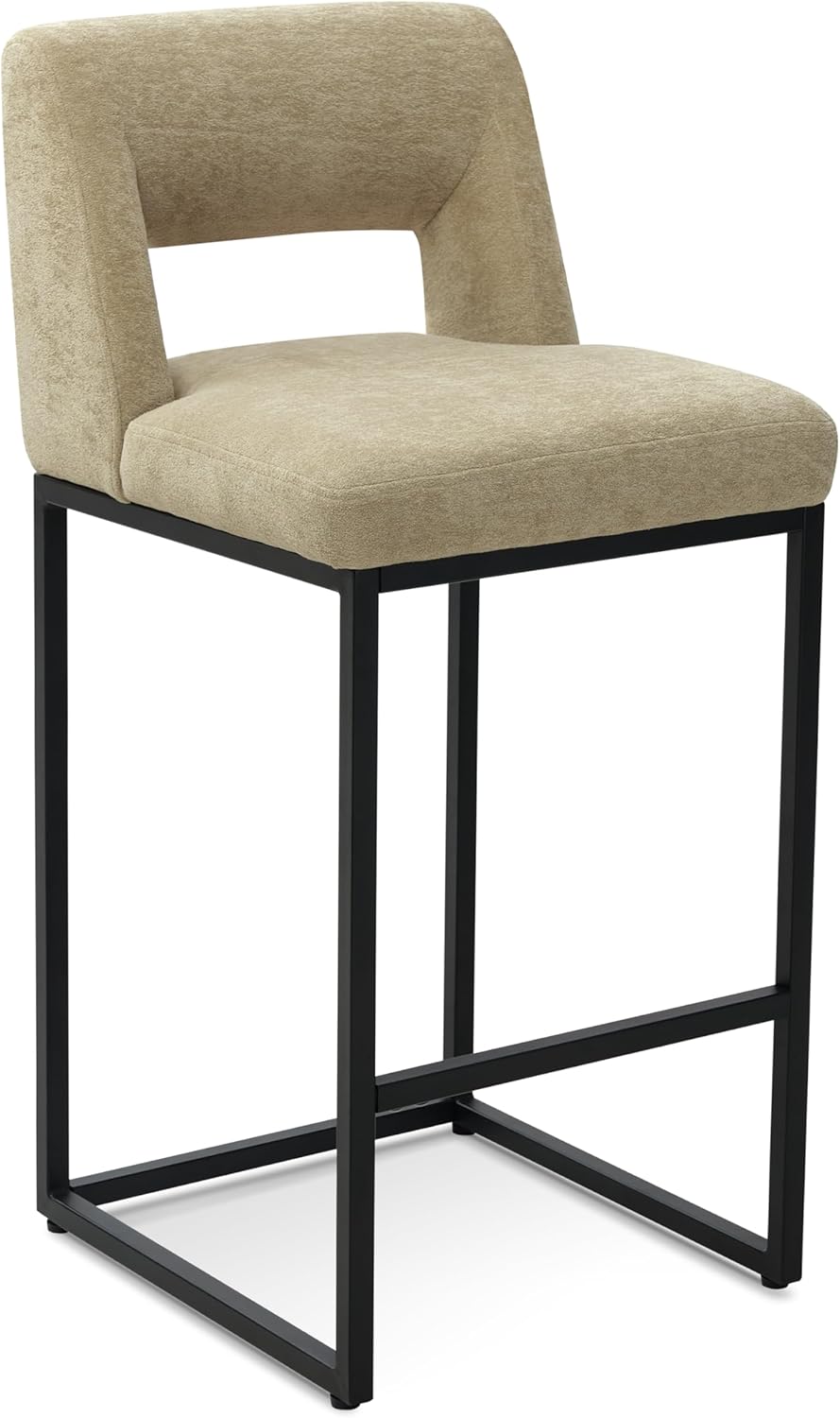 Counter Height Bar Stools Set of 4 for Kitchen Counter Modern Bar Chairs with Backs 26 Inch for Kitchen Island with Upholstered Faux Leather Seat and Metal Frame, Beige