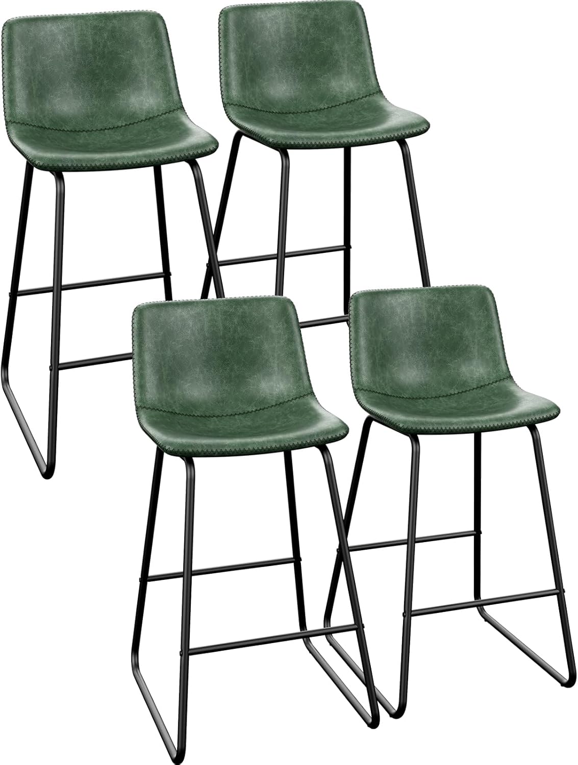 Bar Stools Set of 4, PU Leather Counter Height Bar Stools, 26" Modern Barstools with Metal Legs and Footrest, Urban Armless Dining Chairs with Backrest for Kitchen Island (Brown)