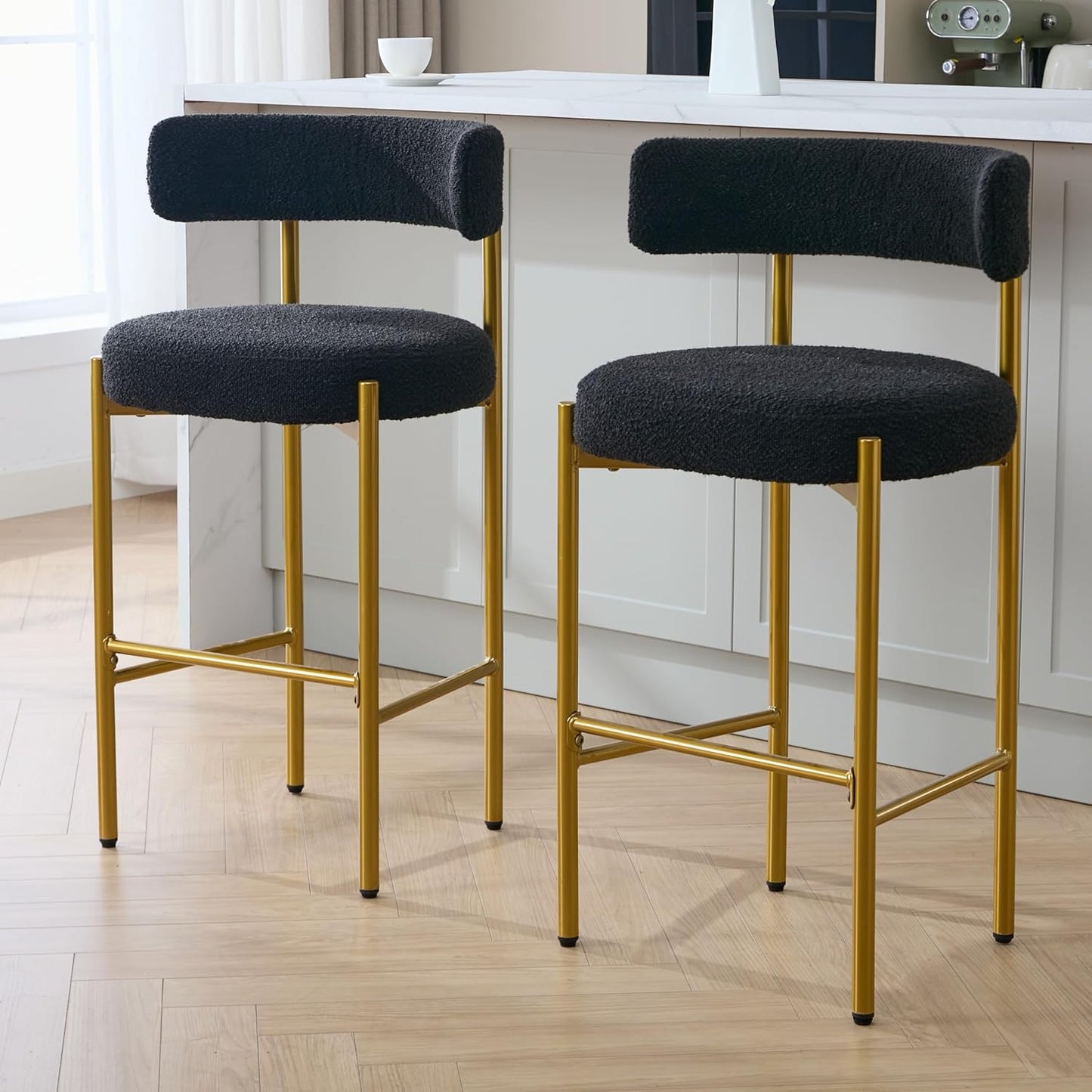 Counter Height Bar Stools Set of 3, 24'' Faux Leather Bar Stools with Back, Mid-Century Modern Bar Chairs for Kitchen Island, Dining Room, Vegan Leather, Grey