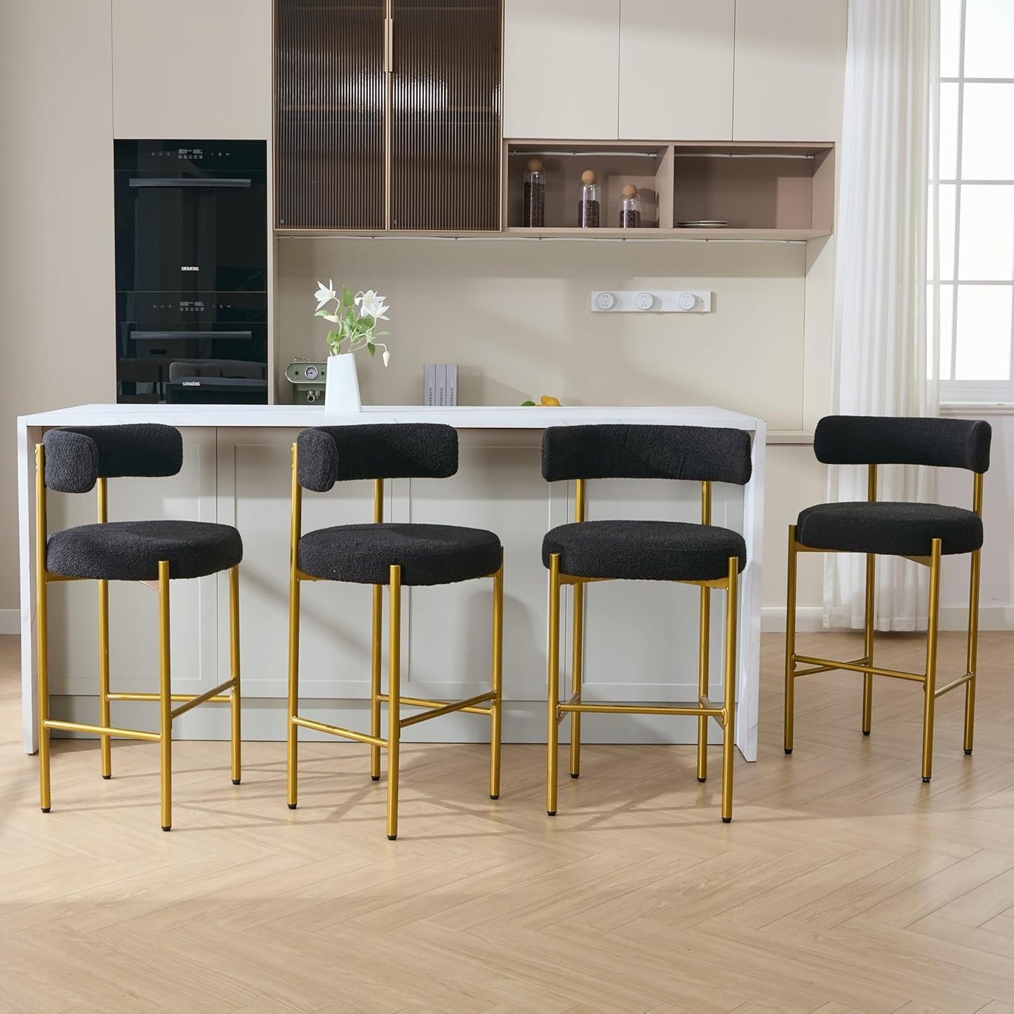 Counter Height Bar Stools Set of 3, 24'' Faux Leather Bar Stools with Back, Mid-Century Modern Bar Chairs for Kitchen Island, Dining Room, Vegan Leather, Grey