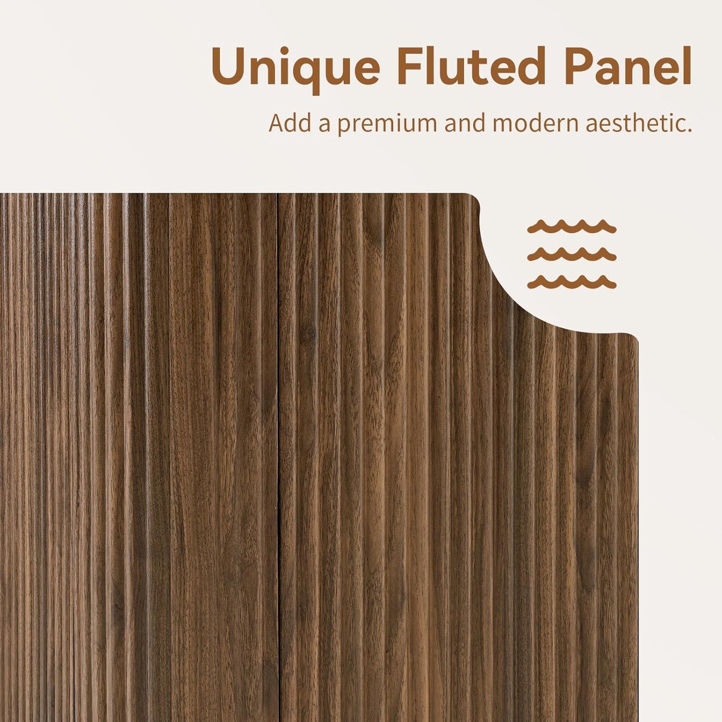 64" Buffet Sideboard Cabinet with Storage, Modern Fluted Accent Credenza with Adjustable Shelves, Wood Coffee Bar Console Table for Living Room Kitchen Dining Room Hallway, 24" H, Walnut