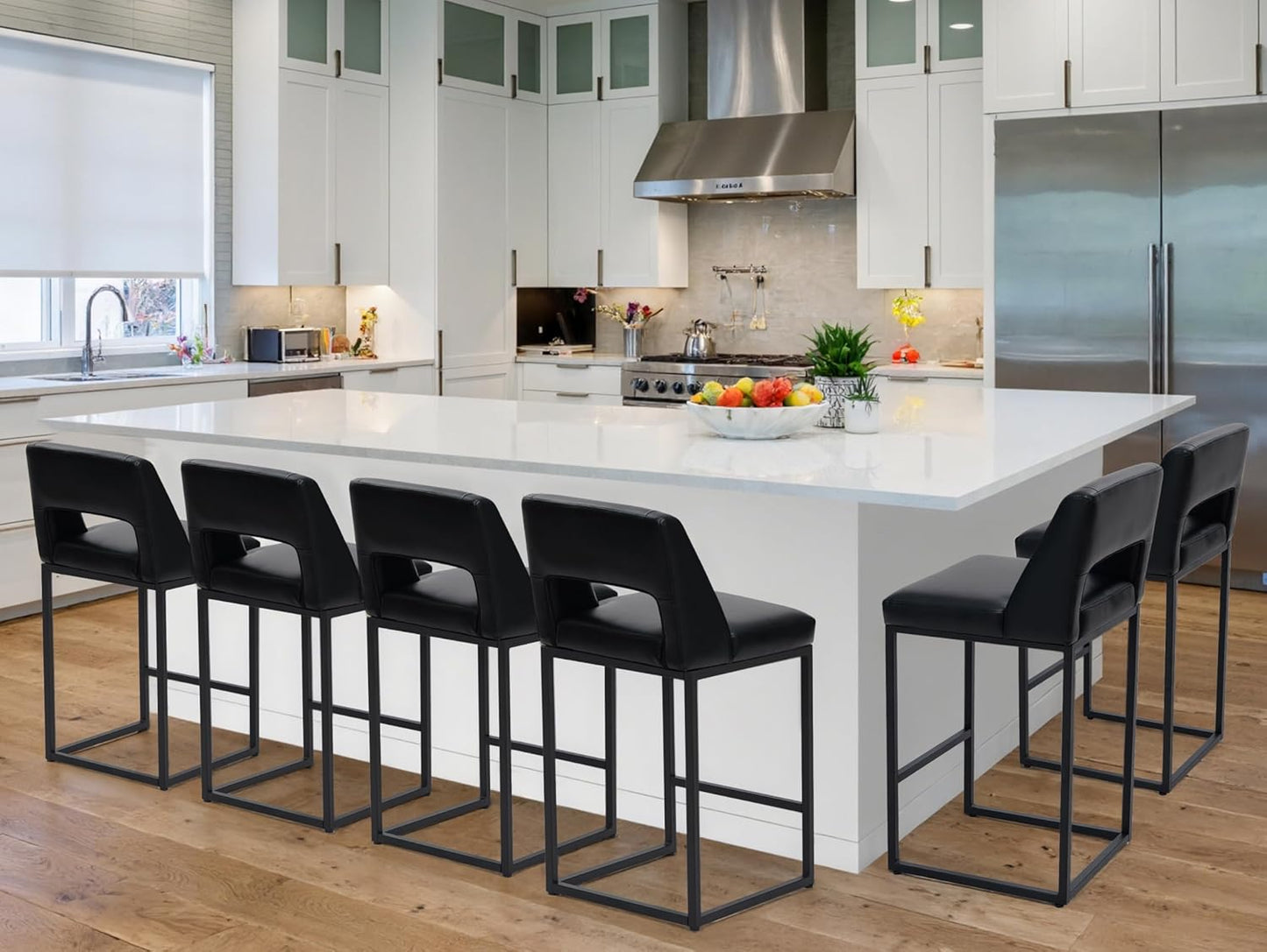 Counter Height Bar Stools Set of 4 for Kitchen Counter Modern Bar Chairs with Backs 26 Inch for Kitchen Island with Upholstered Faux Leather Seat and Metal Frame, Beige