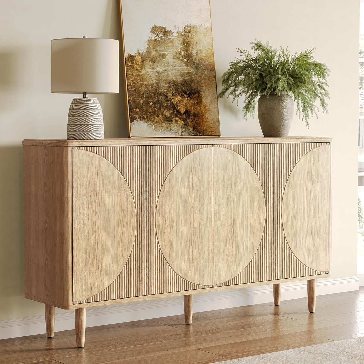 LITTLE TREE 59-Inch Buffet Cabinet Sideboard with Storage, Modern Sideboard Buffet Table with Doors for Living Room, Dining Room