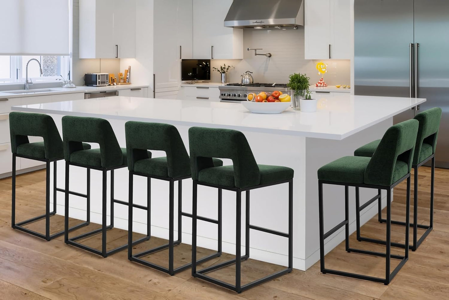Counter Height Bar Stools Set of 4 for Kitchen Counter Modern Bar Chairs with Backs 26 Inch for Kitchen Island with Upholstered Faux Leather Seat and Metal Frame, Beige