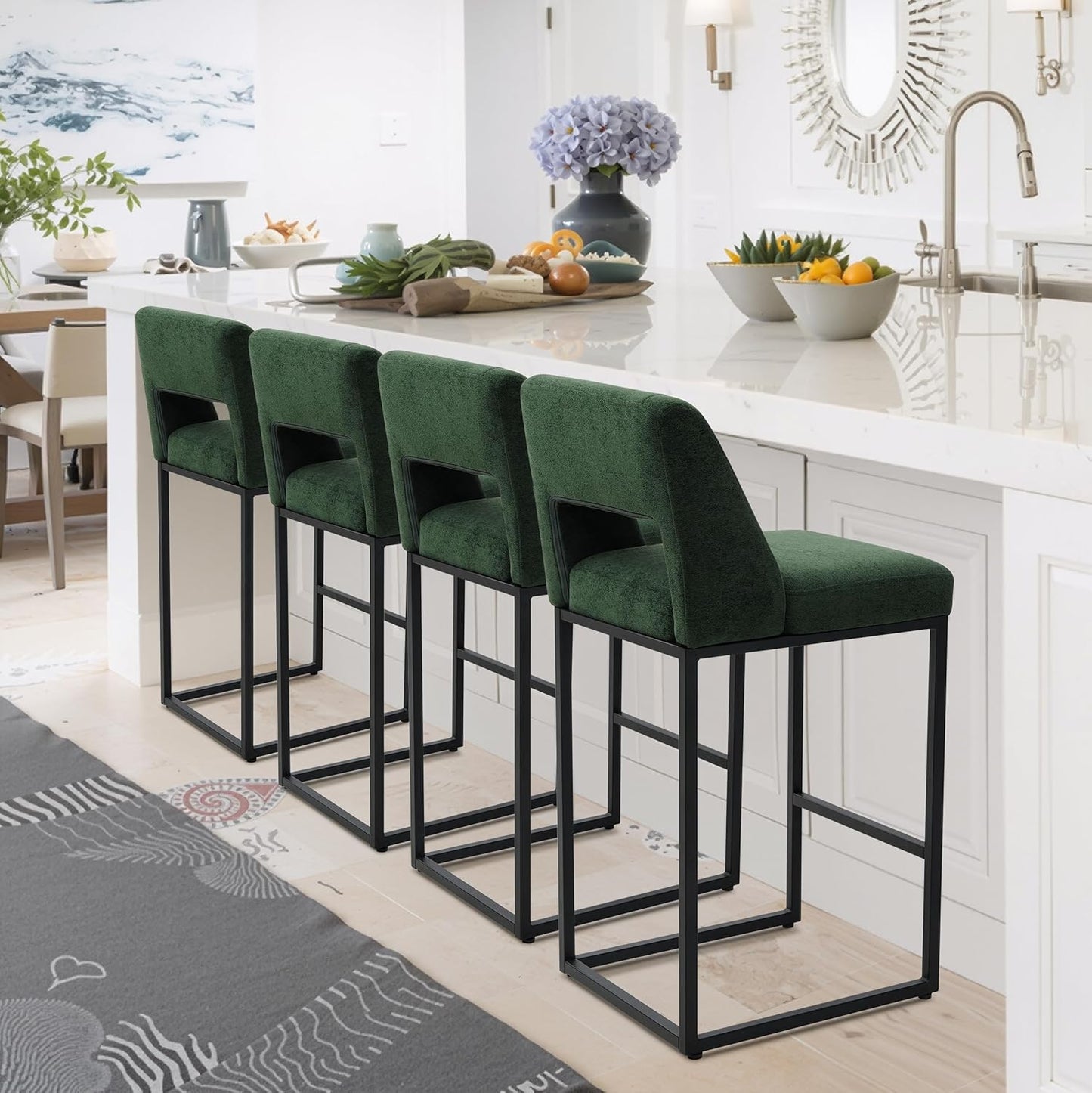 Counter Height Bar Stools Set of 4 for Kitchen Counter Modern Bar Chairs with Backs 26 Inch for Kitchen Island with Upholstered Faux Leather Seat and Metal Frame, Beige