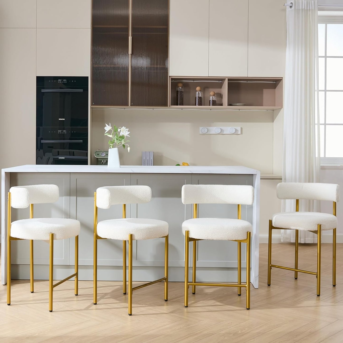 Counter Height Bar Stools Set of 3, 24'' Faux Leather Bar Stools with Back, Mid-Century Modern Bar Chairs for Kitchen Island, Dining Room, Vegan Leather, Grey