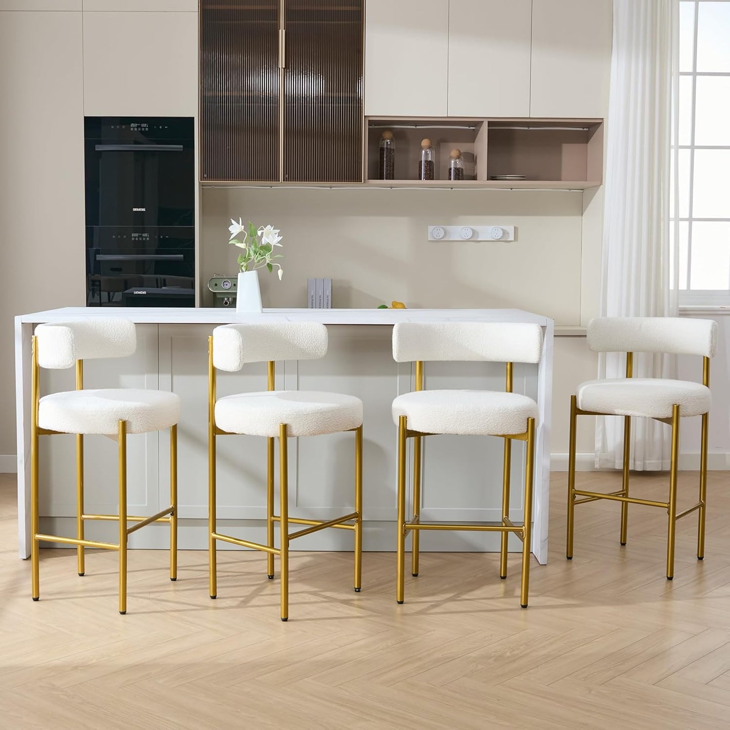 Counter Height Bar Stools Set of 3, 24'' Faux Leather Bar Stools with Back, Mid-Century Modern Bar Chairs for Kitchen Island, Dining Room, Vegan Leather, Grey