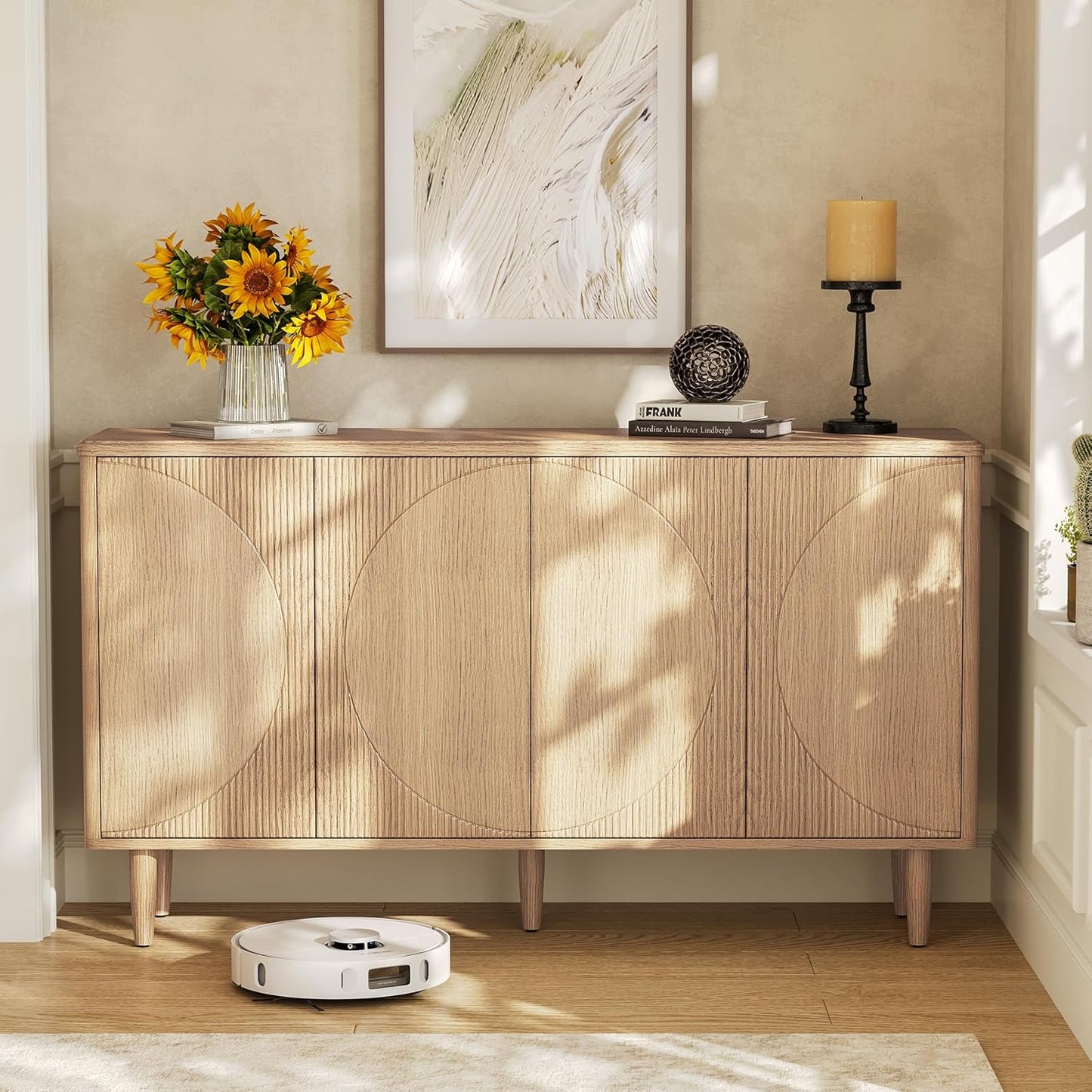 LITTLE TREE 59-Inch Buffet Cabinet Sideboard with Storage, Modern Sideboard Buffet Table with Doors for Living Room, Dining Room