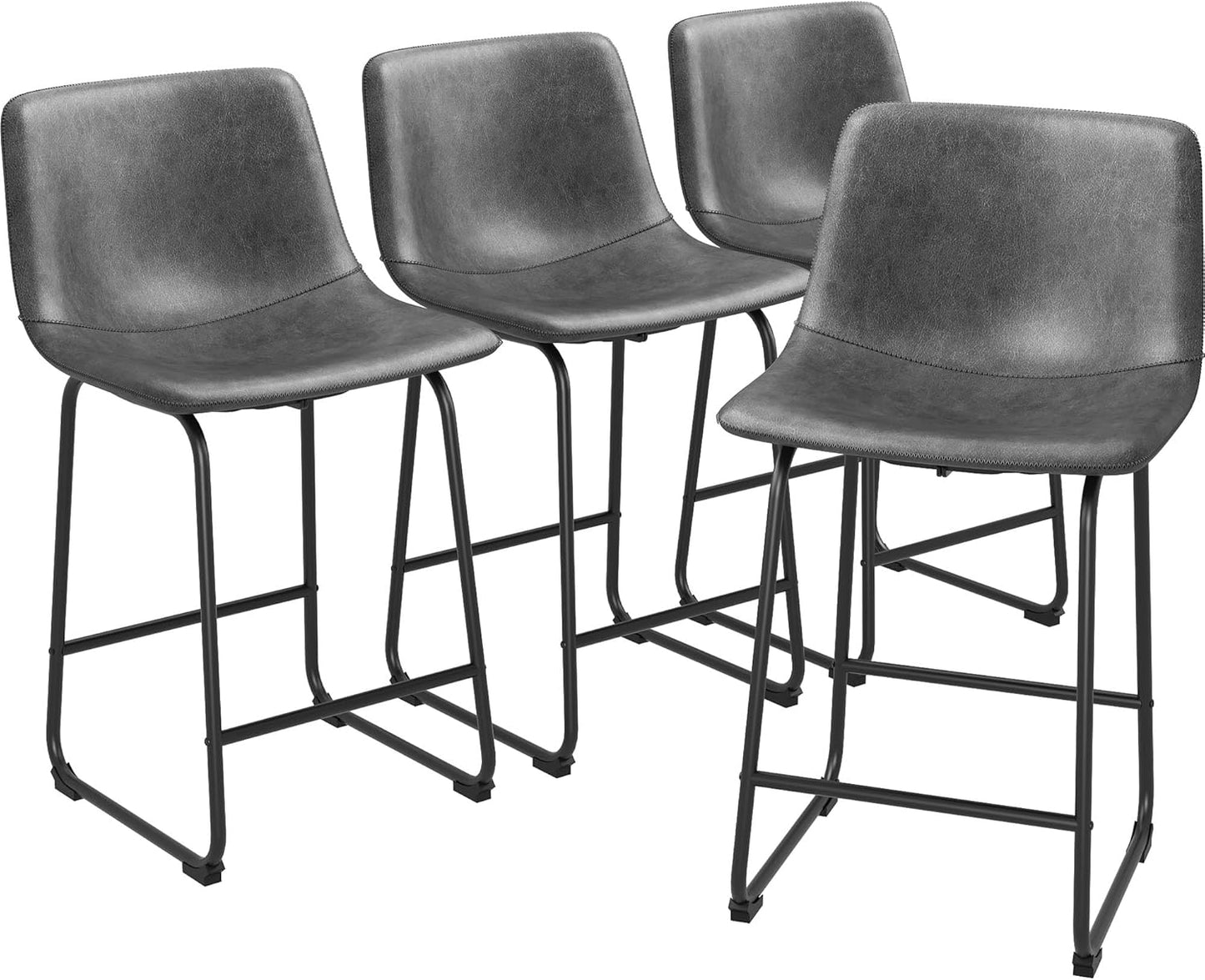 Bar Stools Set of 4, PU Leather Counter Height Bar Stools, 26" Modern Barstools with Metal Legs and Footrest, Urban Armless Dining Chairs with Backrest for Kitchen Island (Brown)