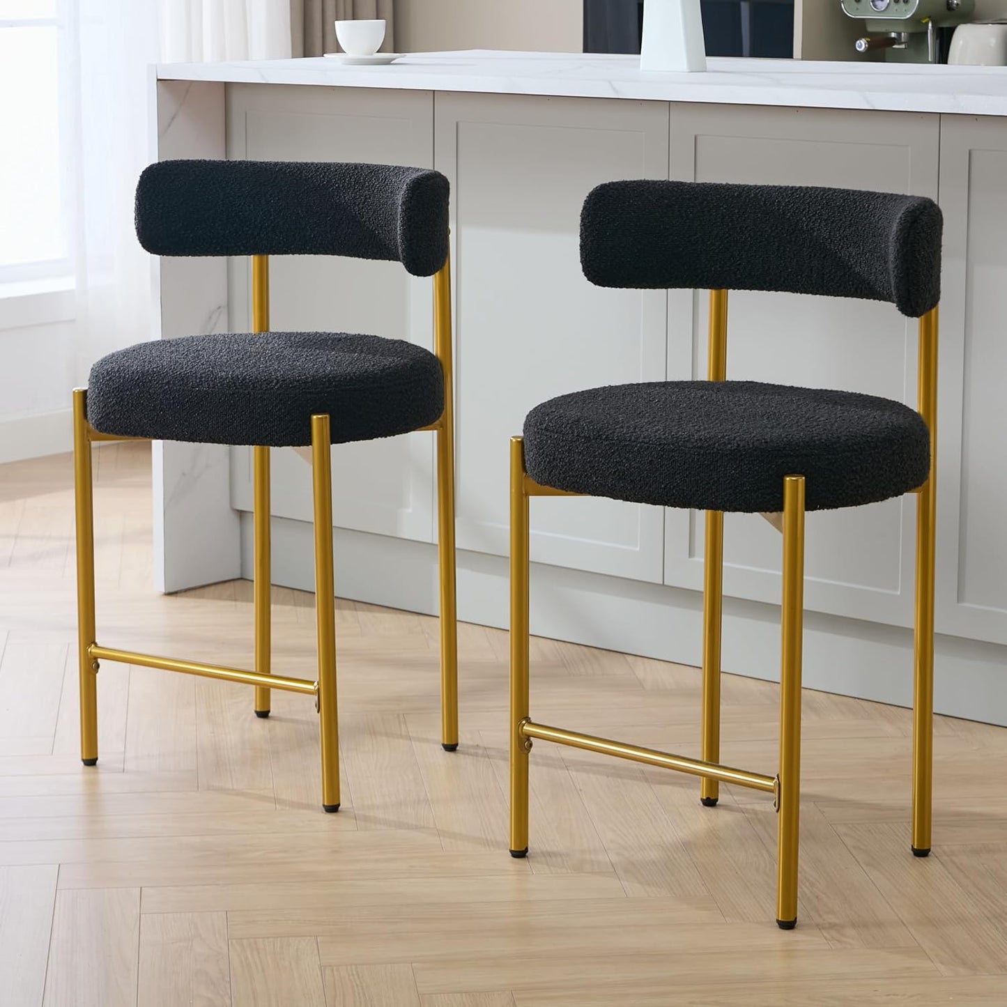 Counter Height Bar Stools Set of 3, 24'' Faux Leather Bar Stools with Back, Mid-Century Modern Bar Chairs for Kitchen Island, Dining Room, Vegan Leather, Grey