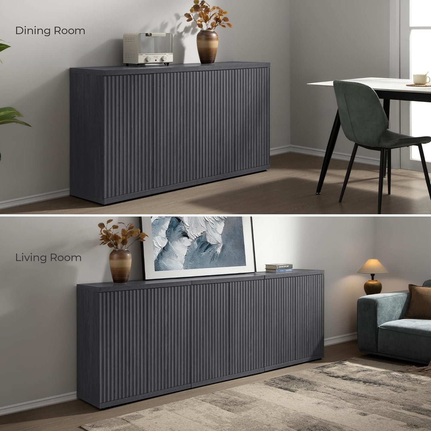 SICOTAS Buffet Cabinet with Storage Accent Sideboard Modern Credenza with Doors & Shelves Fluted Media Console Mid Century Coffee Bar Table for Living Room Kitchen Dining Room Hallway(3PCS)