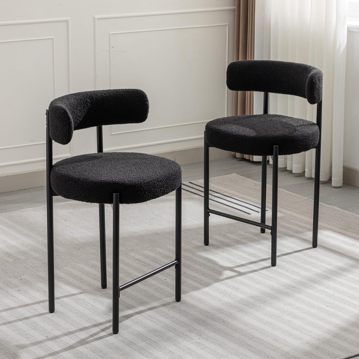 Counter Height Bar Stools Set of 3, 24'' Faux Leather Bar Stools with Back, Mid-Century Modern Bar Chairs for Kitchen Island, Dining Room, Vegan Leather, Grey