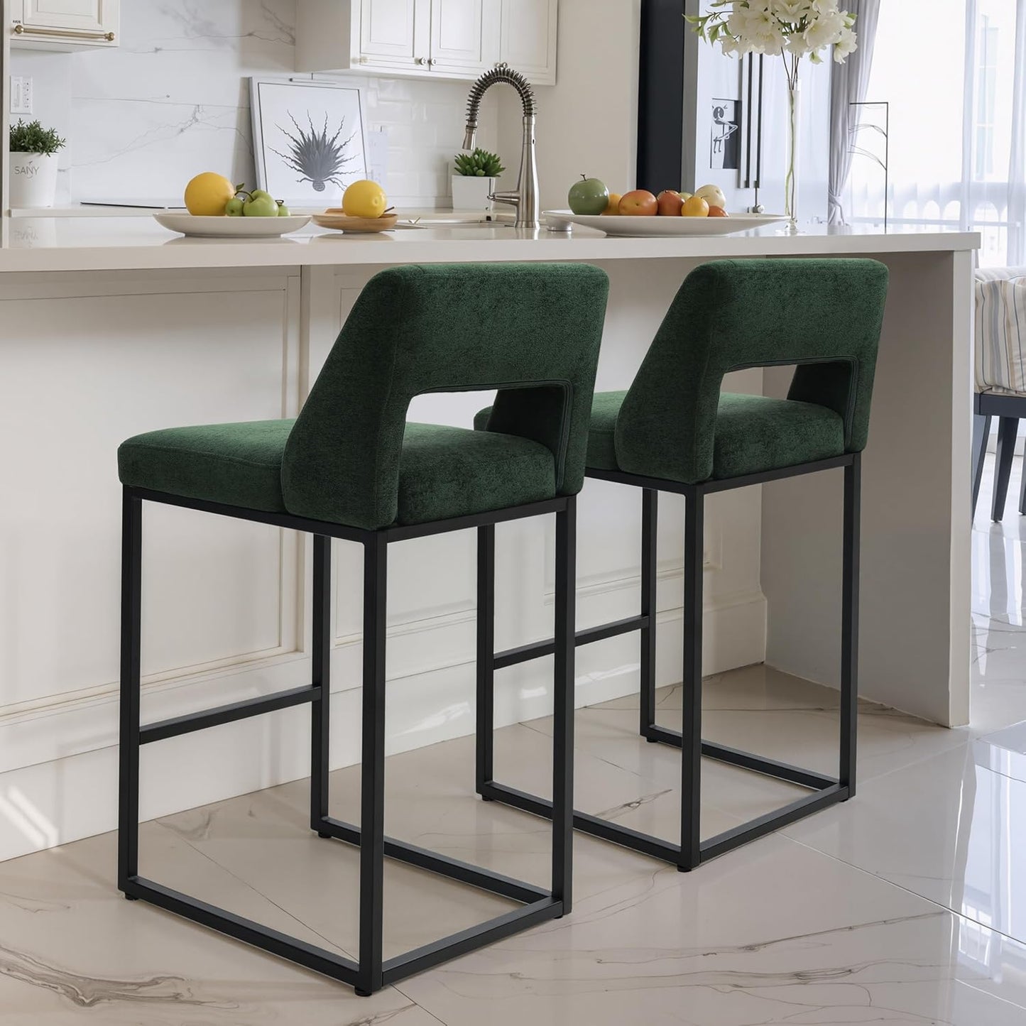 Counter Height Bar Stools Set of 4 for Kitchen Counter Modern Bar Chairs with Backs 26 Inch for Kitchen Island with Upholstered Faux Leather Seat and Metal Frame, Beige