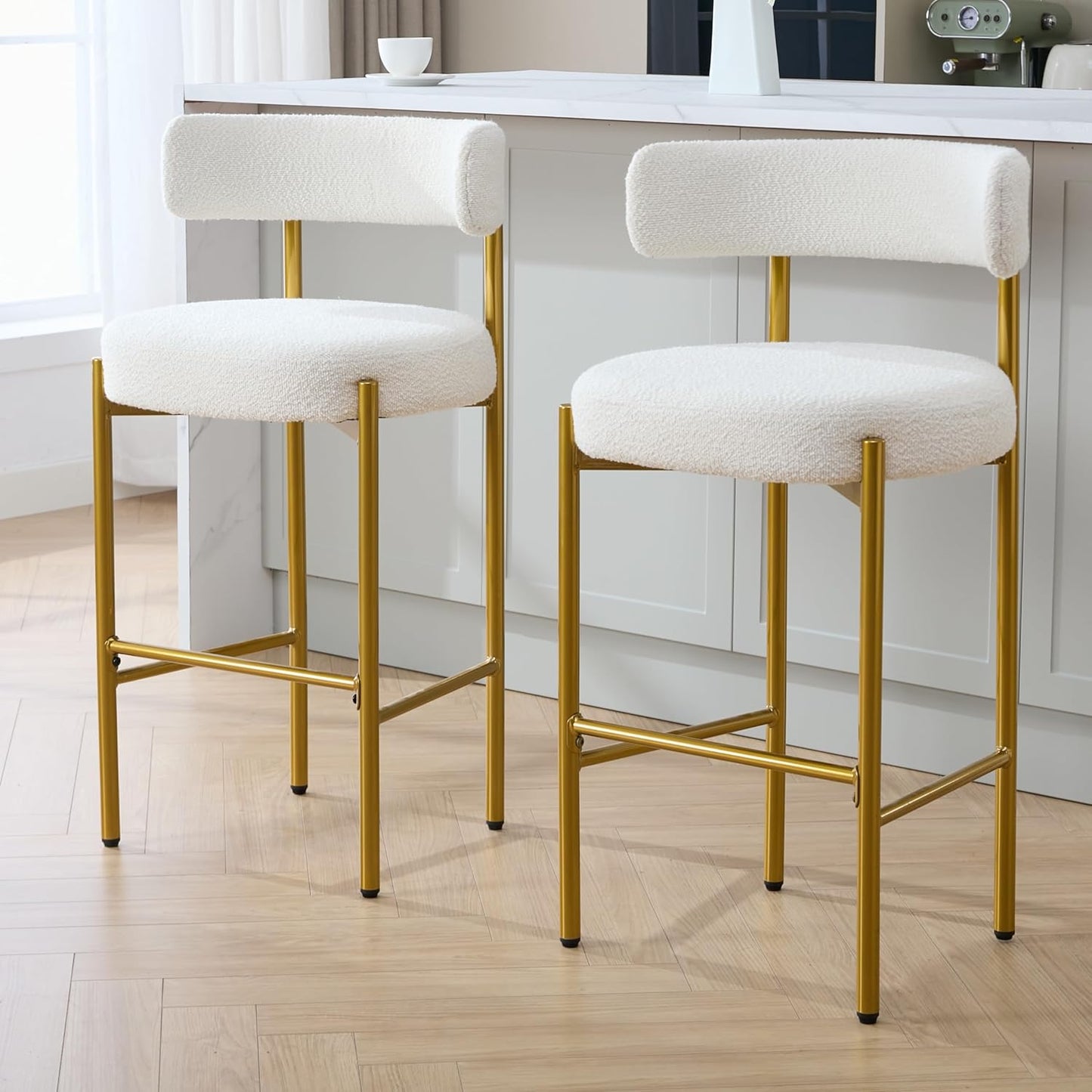 Counter Height Bar Stools Set of 3, 24'' Faux Leather Bar Stools with Back, Mid-Century Modern Bar Chairs for Kitchen Island, Dining Room, Vegan Leather, Grey