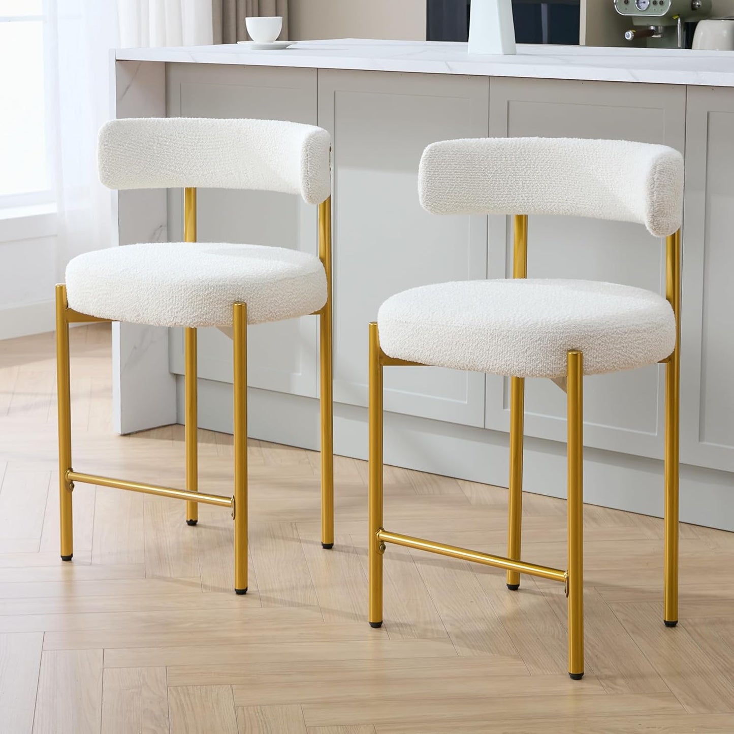 Counter Height Bar Stools Set of 3, 24'' Faux Leather Bar Stools with Back, Mid-Century Modern Bar Chairs for Kitchen Island, Dining Room, Vegan Leather, Grey